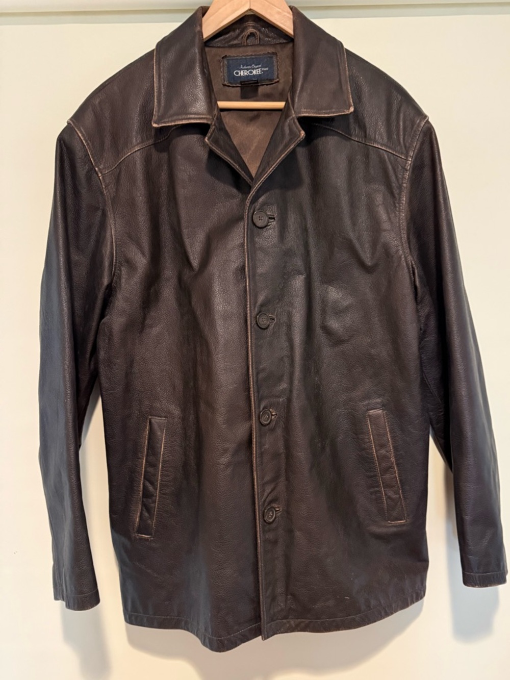 Authentic Original Cherokee Vintage Brown Leather Jacket, size medium